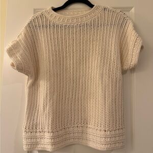 LOFT Ivory Open Knit Short Sleeve Sweater Top
